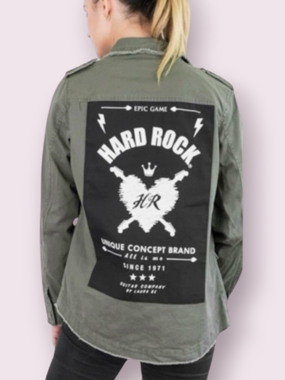 Hard Rock Laura Be Military Army Jacket With Patches Green Size Small